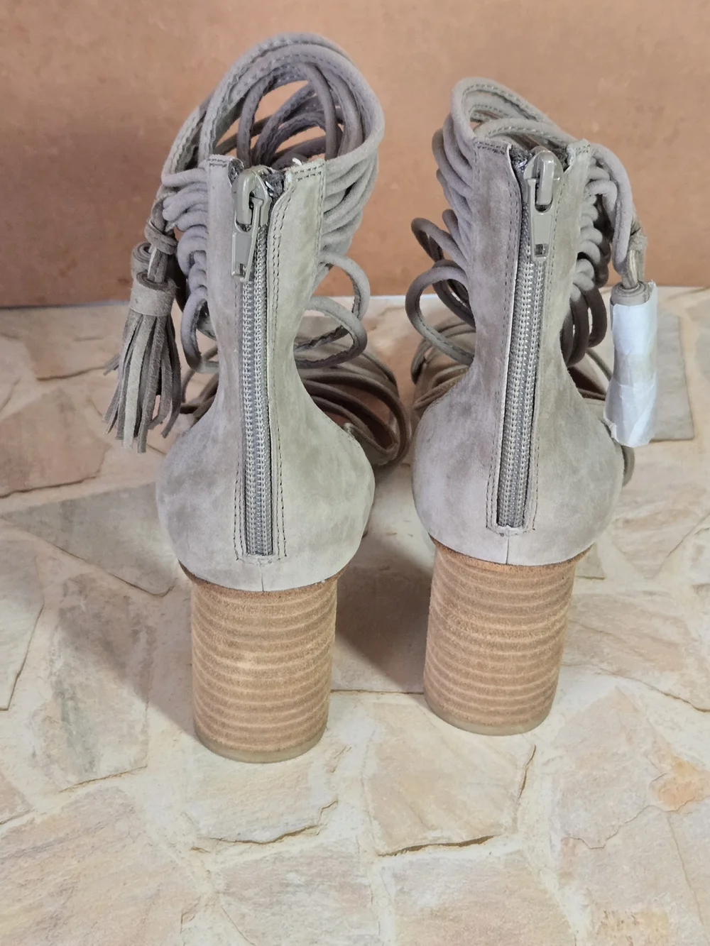 Jeffrey Campbell Taupe Suede Wrap-Ankle Block Heel Sandals